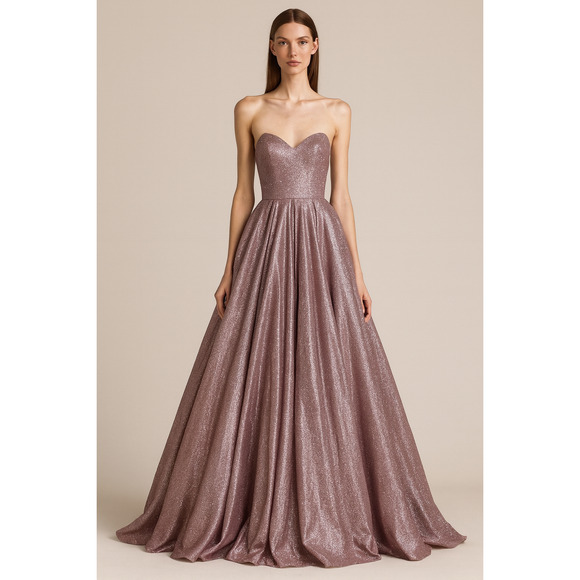 knee length dresses for ladies May Queen RQ8017 - Metallic Mermaid Prom Dress 4 / Blush/Gold main image 1